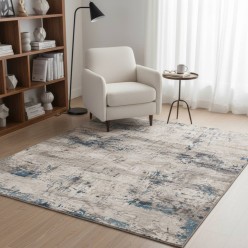 Tappeto Contemporaneo L'Oca Nera per Camera da Letto o Ingresso con Accenti Blu