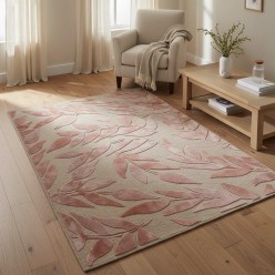 Tappeto in Lana Motivo Floreale a Rilievo Rosa Cipria L'Oca Nera 160x230 cm