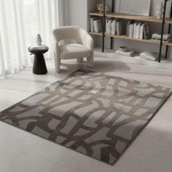 Tappeto Moderno "Intreccio" L'Oca Nera Tono su Tono | Design 3D Marrone e Grigio