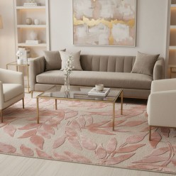 Tappeto in Lana Motivo Floreale a Rilievo Rosa Cipria L'Oca Nera 160x230 cm