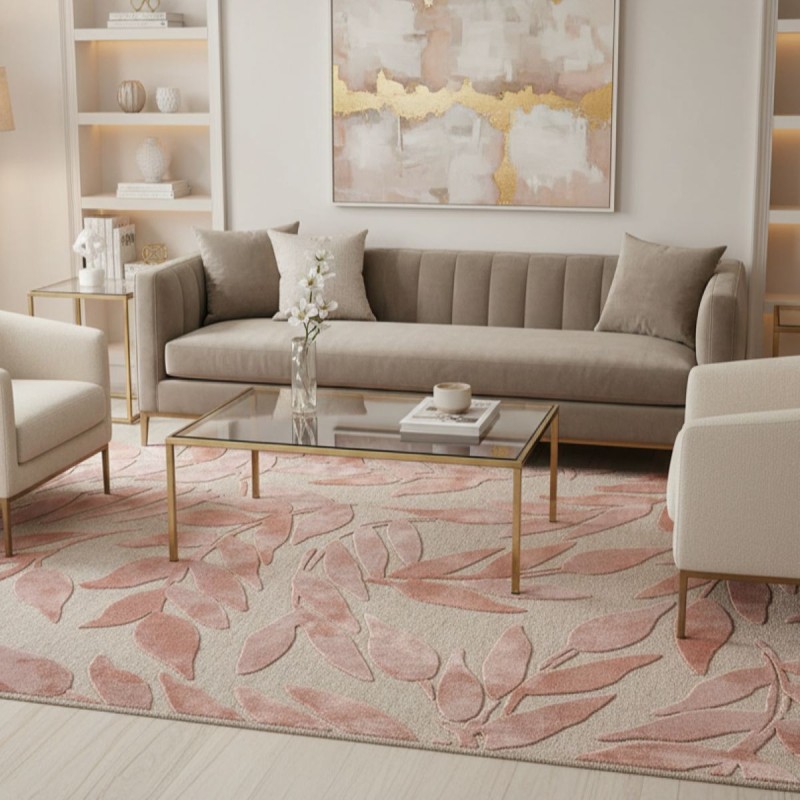 Tappeto in Lana Motivo Floreale a Rilievo Rosa Cipria L'Oca Nera 160x230 cm