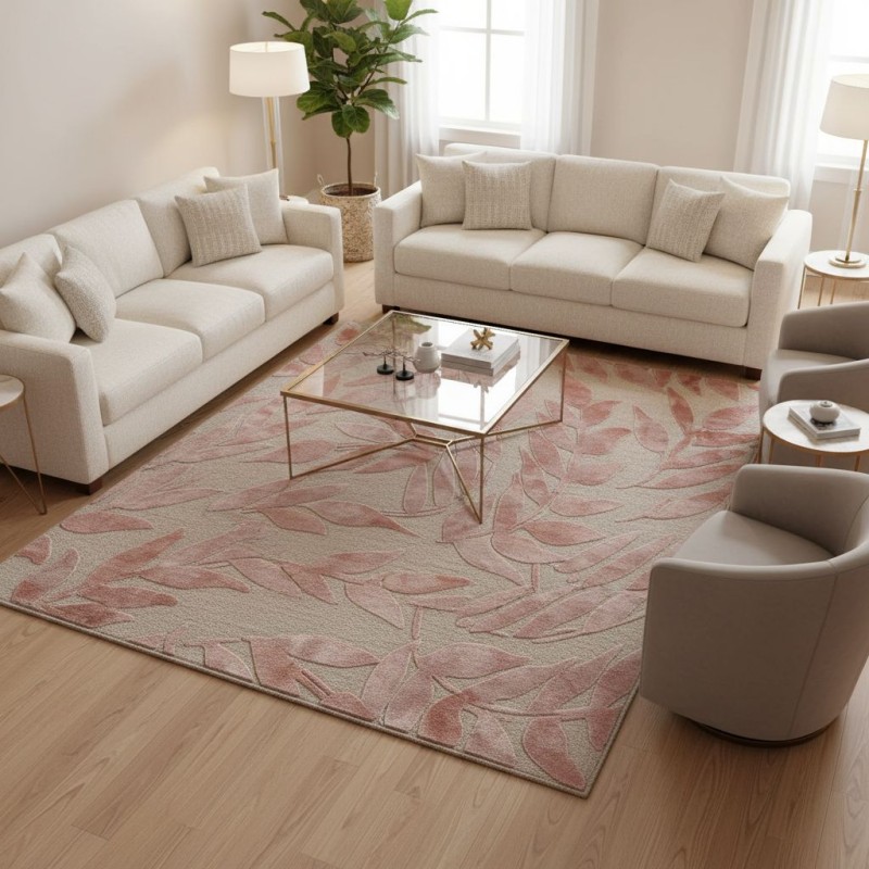 Tappeto in Lana Motivo Floreale a Rilievo Rosa Cipria L'Oca Nera 160x230 cm lemoire home