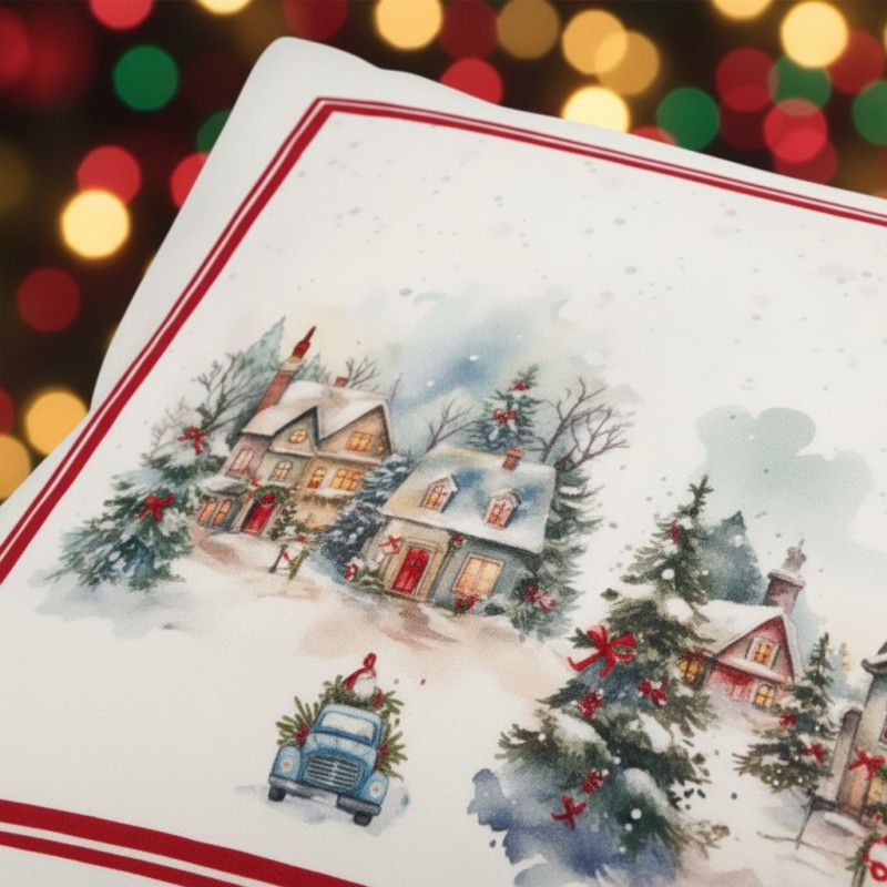 Coppia Federe Natalizie Frozen Tessitura Randi Raso 200TC Stampa Villaggio Innevato LEMOIRE HOME Coppia Federe Natalizie Frozen Tessitura Randi Raso 200TC Stampa Villaggio Innevato LEMOIRE HOME