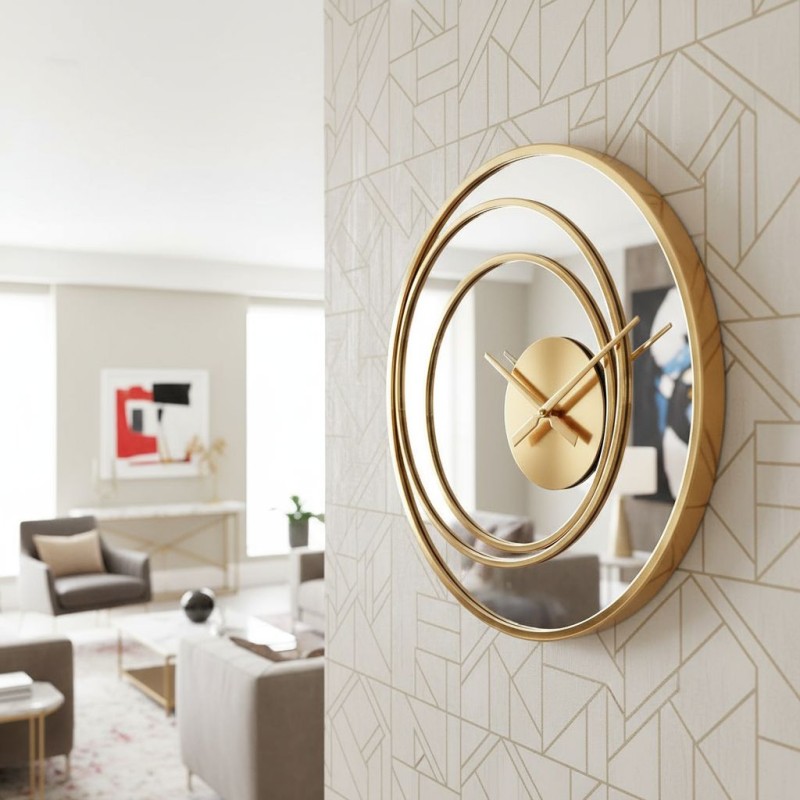 Orologio da Parete Flusso Ø60 Lemoire Home | Metallo Dorato Linee Concentriche Orologio da Parete Flusso Ø60 Lemoire Home | Metallo Dorato Linee Concentriche