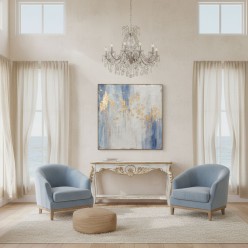 Quadro Astratto in azzurro con dettagli dorati come Etere di Poseidone