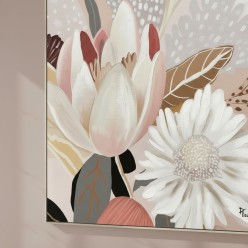 ambientazione soggiorno moderno rosa cipria quadro floreale 100x100