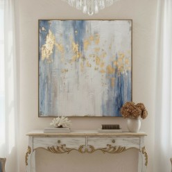 Quadro Astratto in azzurro con dettagli dorati come Etere di Poseidone
