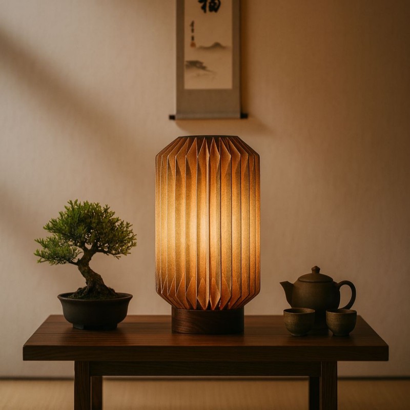 Lampada Lanterna in lino e legno