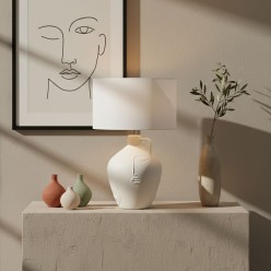 Lampada Scultorea "Total White" con Volti in Rilievo