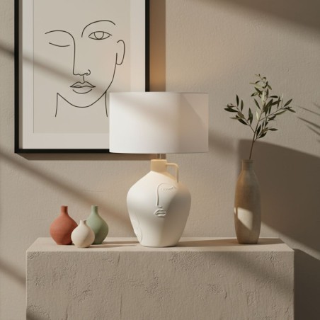 Lampada Scultorea "Total White" con Volti in Rilievo