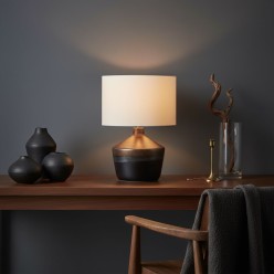 Lampada da Tavolo in Ceramica Iridescente e Lino
