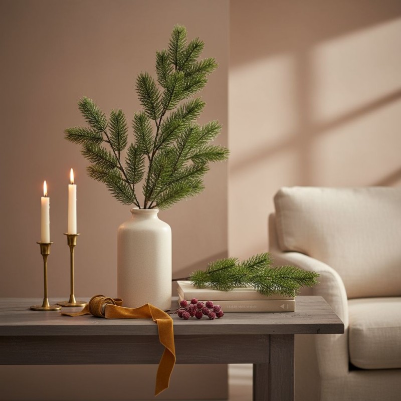 Ramo Pino Artificiale EDG H 72 cm in vaso crema