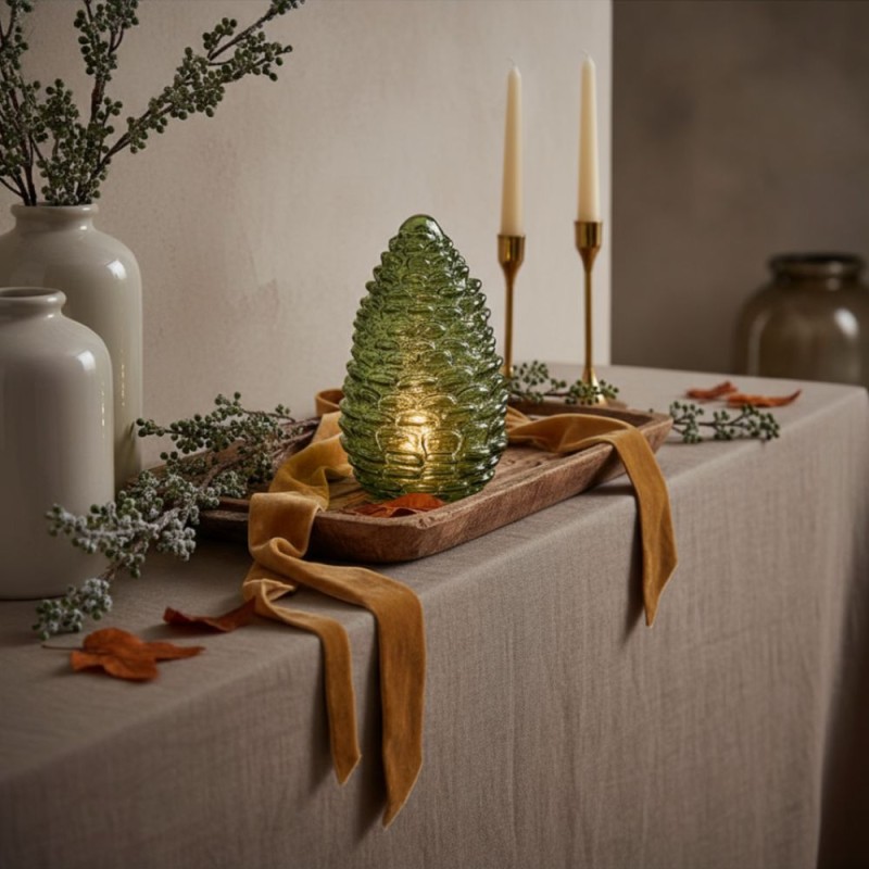 Lampada Pigna LED Ambra in vetro soffiato decorazione Lampada Pigna LED Ambra in vetro soffiato decorazione