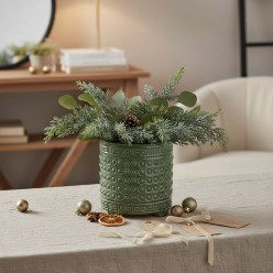 Cachepot Vaso Ceramica Verde Qing Motivo a Rilievo H 17 cm