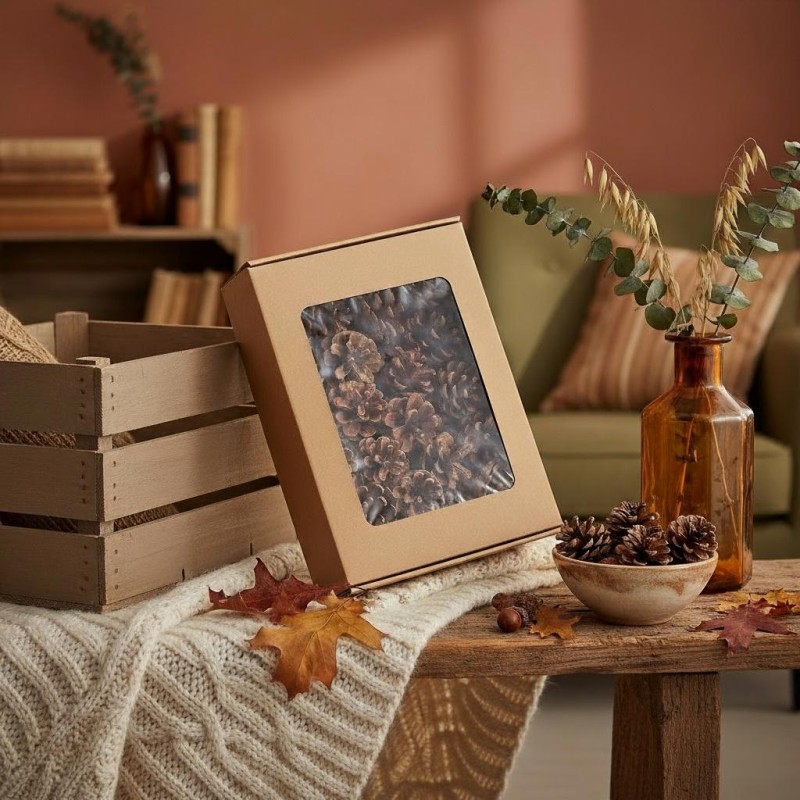 Pigne Decorative Naturali Confezione 48 pezzi su tessuto