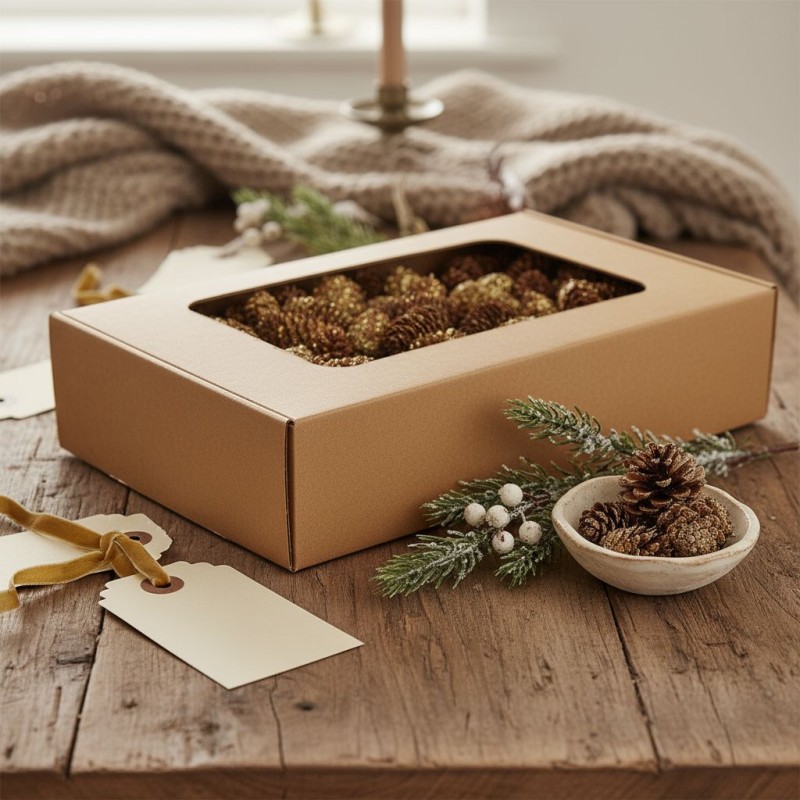 Pigne Picea su tavolo in legno per decorazioni autunnali e invernali