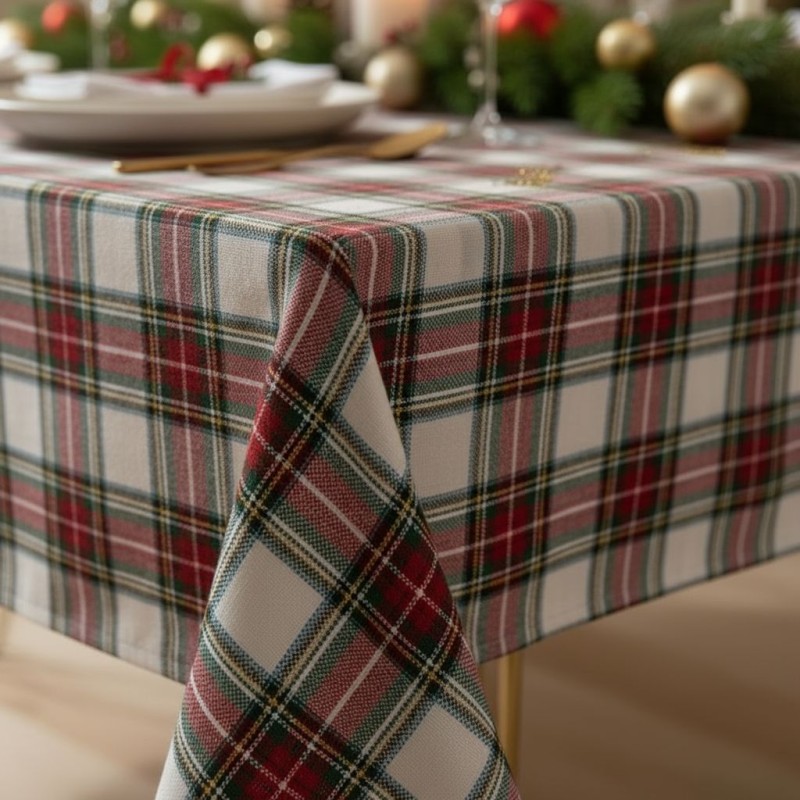 Completo tavola collezione Crono in tartan bianco dettaglio