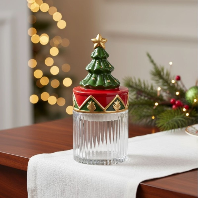 Contenitore Decorativo con Coperchio Albero di Natale