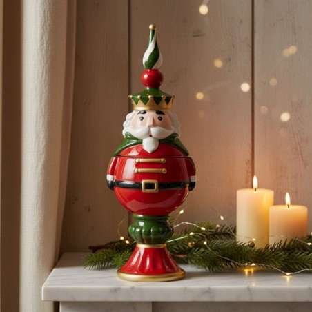 Maestoso Vaso Contenitore Soldatino Schiaccianoci "Nutcracker King" in Ceramica EDG - H 46 cm