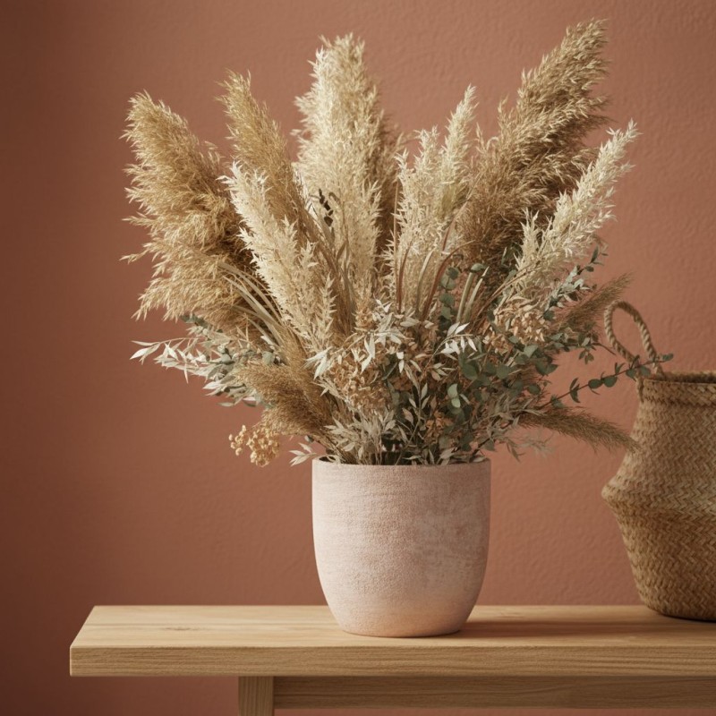Vaso Lanzarote EDG in ceramica effetto grezzo con pampas grass