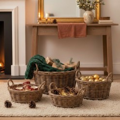 Set 3 Cesti Bassi EDG in Rattan Intrecciato Ø 50-40-30 cm