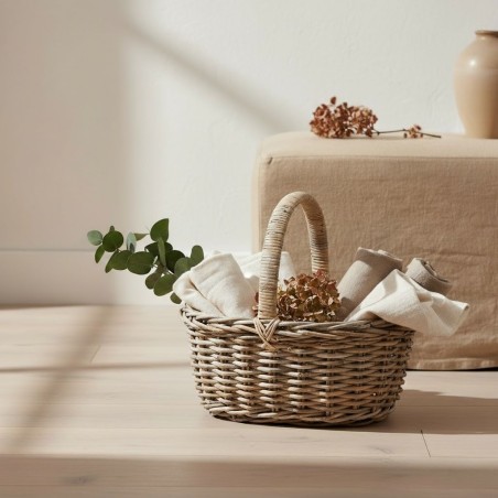 Cesto per picnic o accessori in rattan con design rustico-chic
