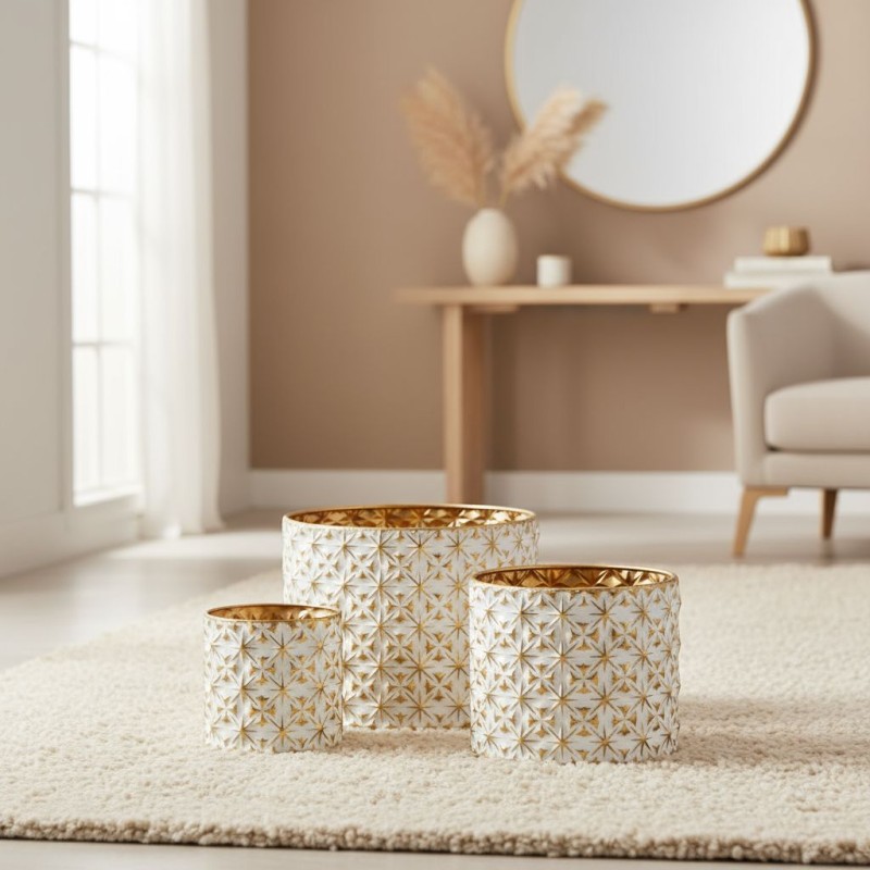 Set 3 Vasi Decorativi Metallo Bianco Oro - Stelle Luxury Design Set 3 Vasi Decorativi Metallo Bianco Oro - Stelle Luxury Design