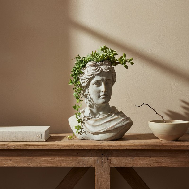 Vaso Scultura Busto Classico in Cemento | Per Interni ed Esterni (H 38 cm)