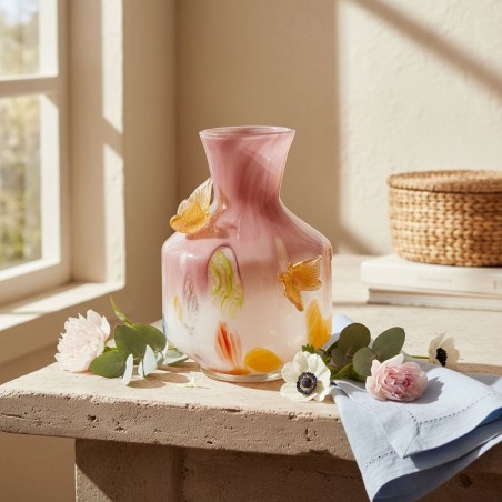 Vaso Scultura in Vetro Soffiato "Farfalle e Murrine" | H 25 cm | EDG
