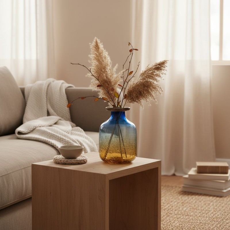 Vaso Basso in Vetro "Sunrise" | L'Oca Nera | Sfumato Blu & Oro