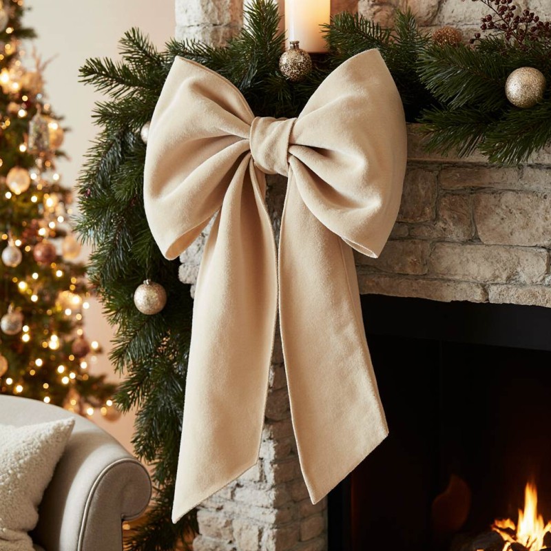 Fiocco Decorativo Grande in Velluto Champagne - Fatto a Mano 50cm