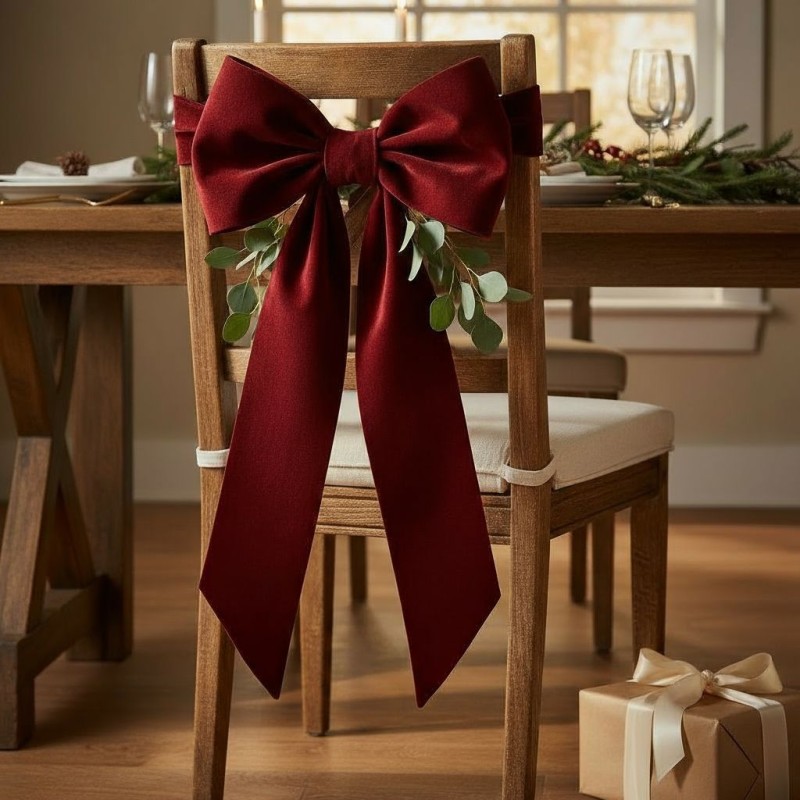 Fiocco Decorativo Grande in Velluto rosso su sedia- Fatto a Mano 50cm