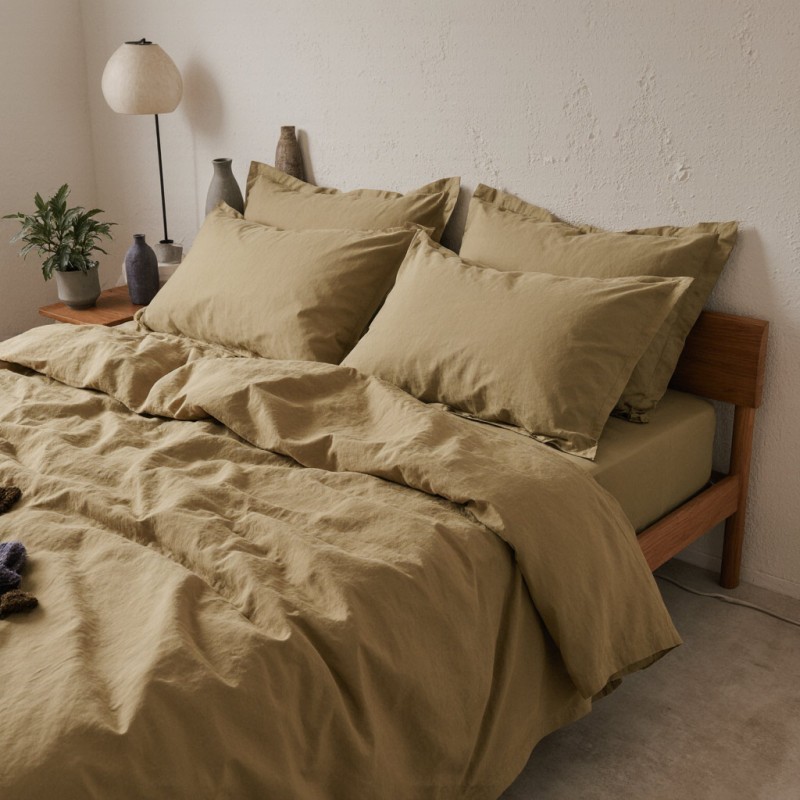 Completo letto matrimoniale tinta unita senape