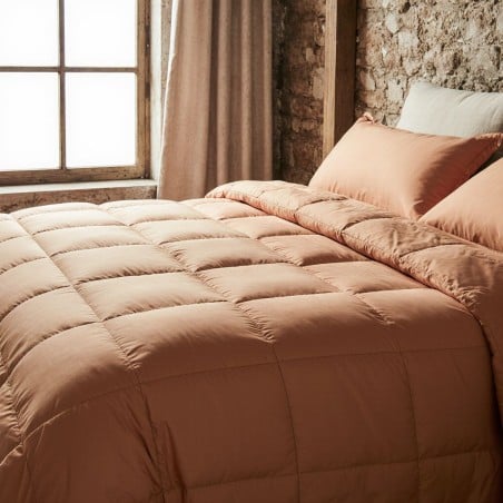 Trapunta Urania per letto matrimoniale in raso di cotone dettaglio terracotta