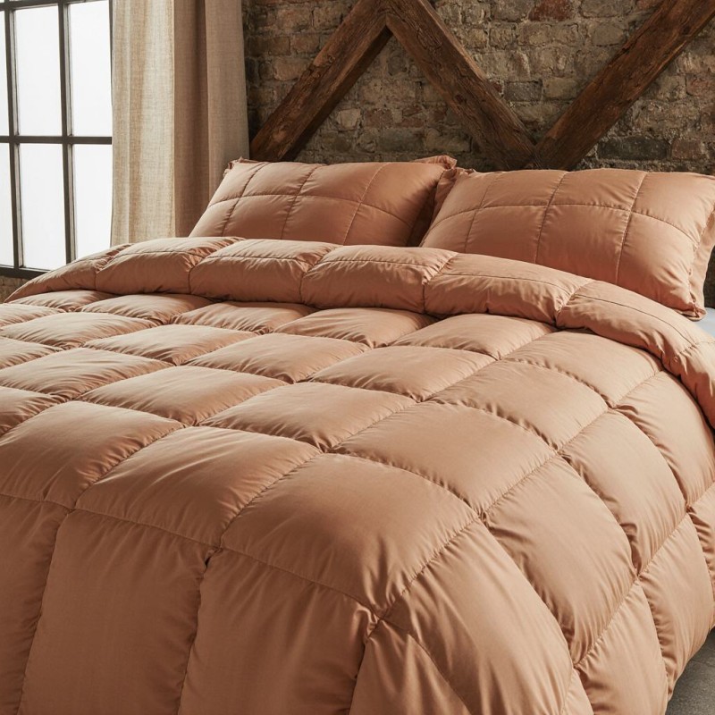 Trapunta Urania per letto matrimoniale in raso di cotone dettaglio terracotta