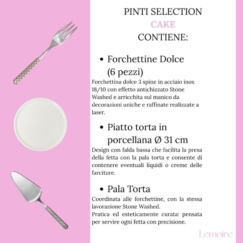 Pinti Selection Cake - Box Regalo Set da Dolce in Acciaio Stone Washed e Porcellana | Piatto, Pala e 6 Forchettine Pinti Selection Cake - Box Regalo Set da Dolce in Acciaio Stone Washed e Porcellana | Piatto, Pala e 6 Forchettine